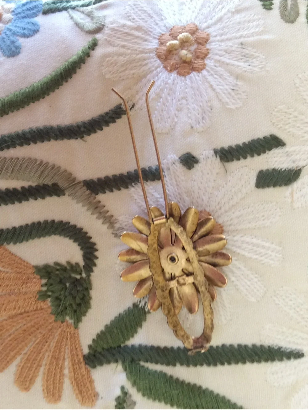 Anthropologie Gold Floral Antique Bronze Rhinestone Crystal Brooch